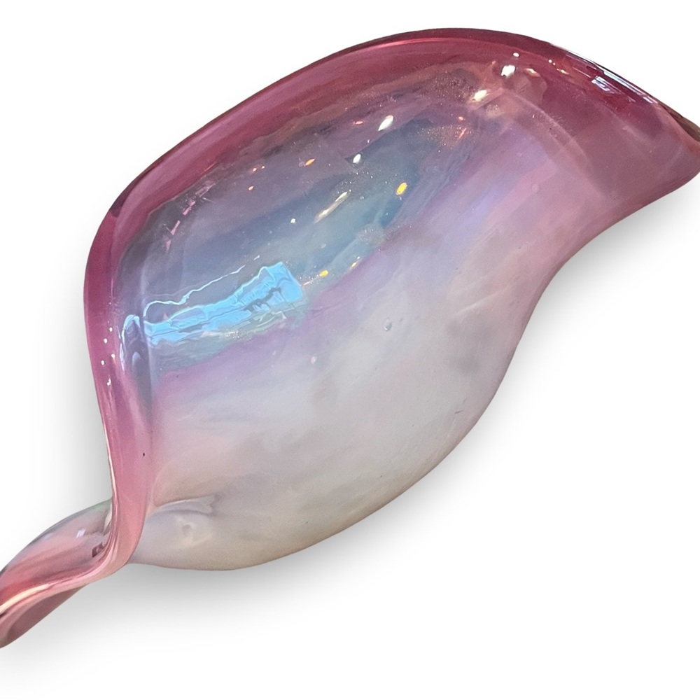 Mid-Century Fratelli Toso Murano White Opaline, Pink and Gold Art Glass Bowl - Picture 5 of 9